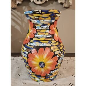 Handmade Polymer Clay Covered Glass Vase Colorful Art 9”